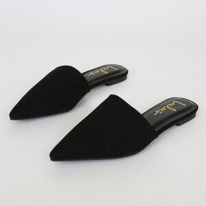 Lulus Lorena Black Suede Pointed Toe Slides - Size 7.5
